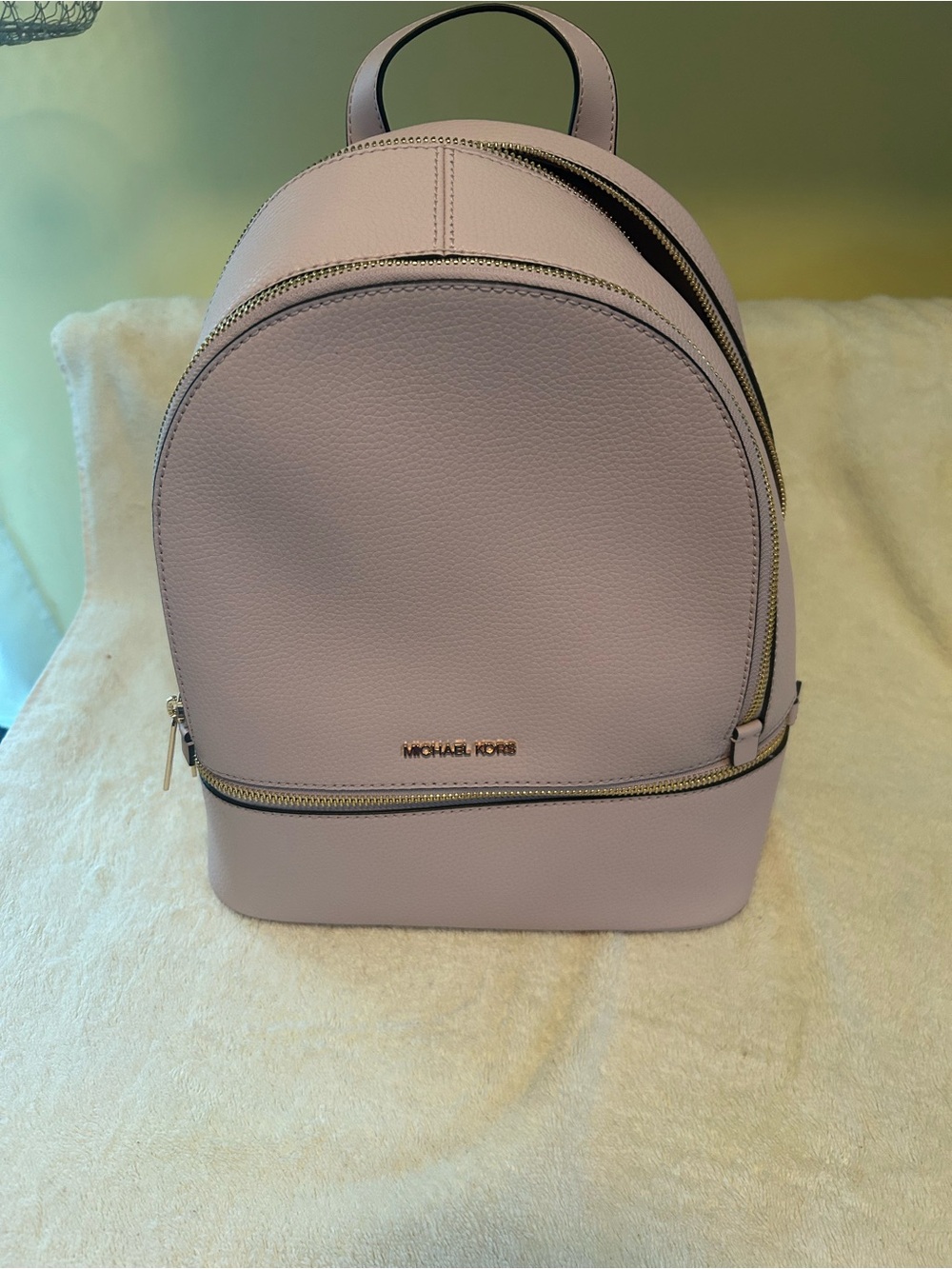 Michael Kors Lilac Saffiano Leather Backpack with Gold Hardware